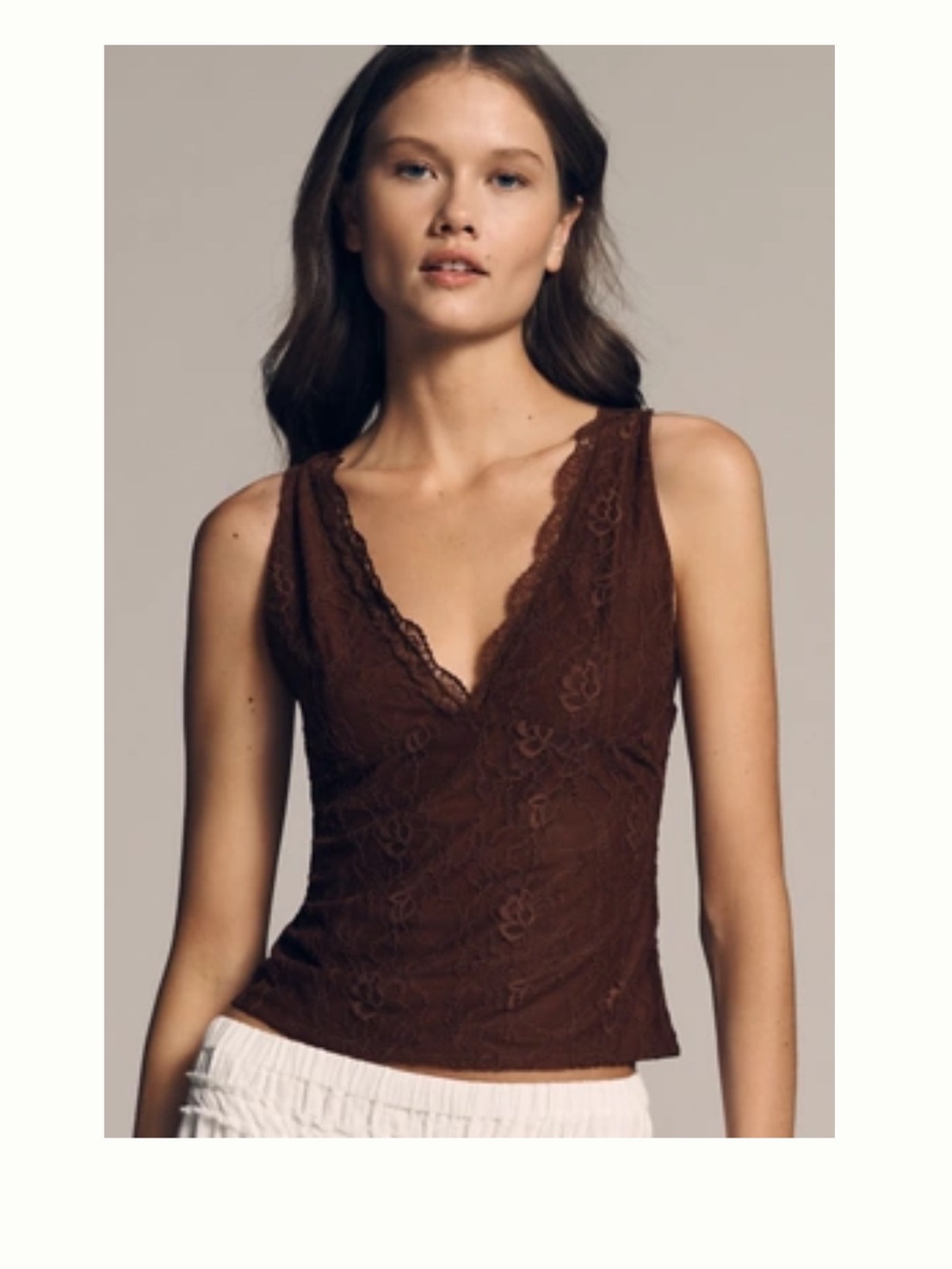 NWT By Anthropologie Lace Plunge Tank Cappuccino Brown Size XL